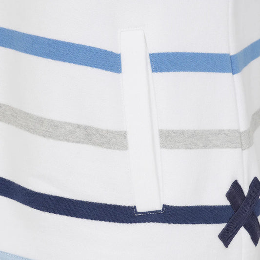 Lazy Jacks Ladies Striped Button Neck Sweatshirt - Blues