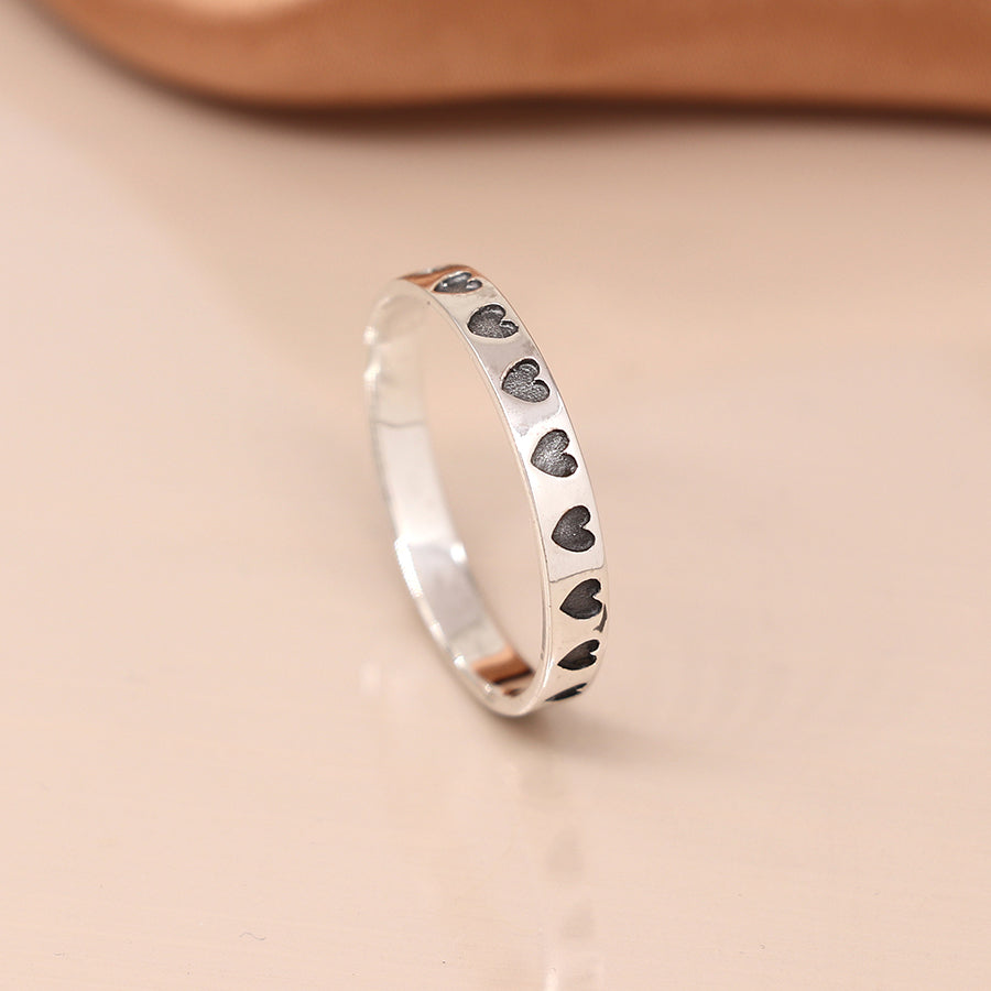 POM Silver Oxydised Hearts Ring