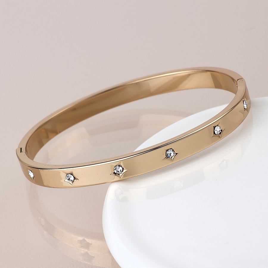 POM Golden crystal stars hinged bangle