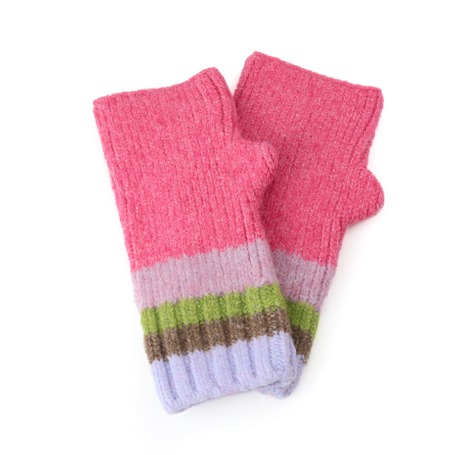 POM Pink and green mix stripe wrist warmers