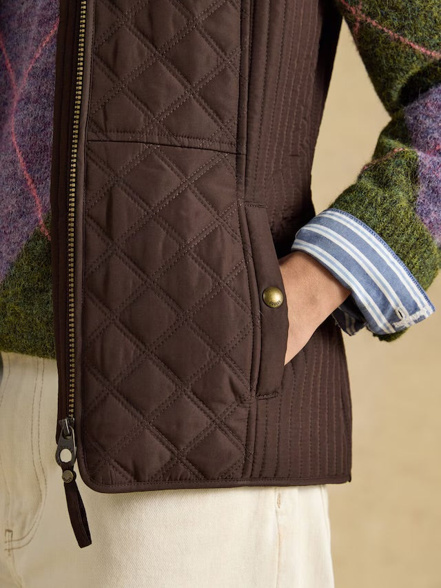 Joules Minx Chocolate Brown Showerproof Diamond Quilted Gilet
