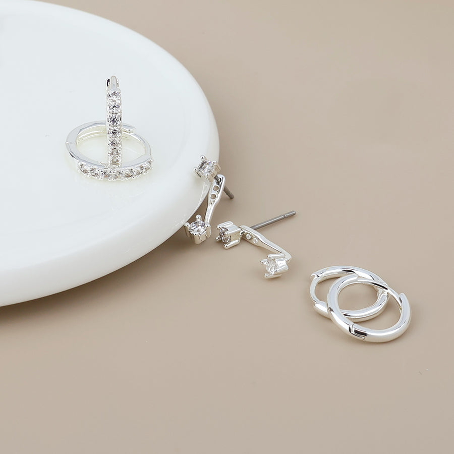 POM Izzy silver plated hoop and crystal lobe hugger earring set