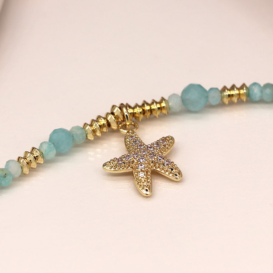 Aqua and Faux Gold Starfish Bracelet