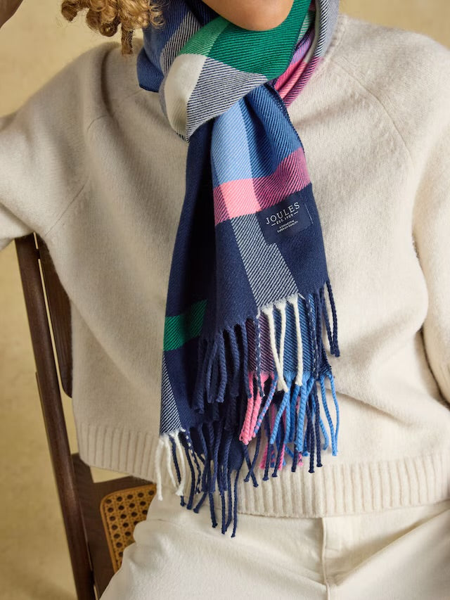 Joules Langtree Navy & Pink Check Scarf