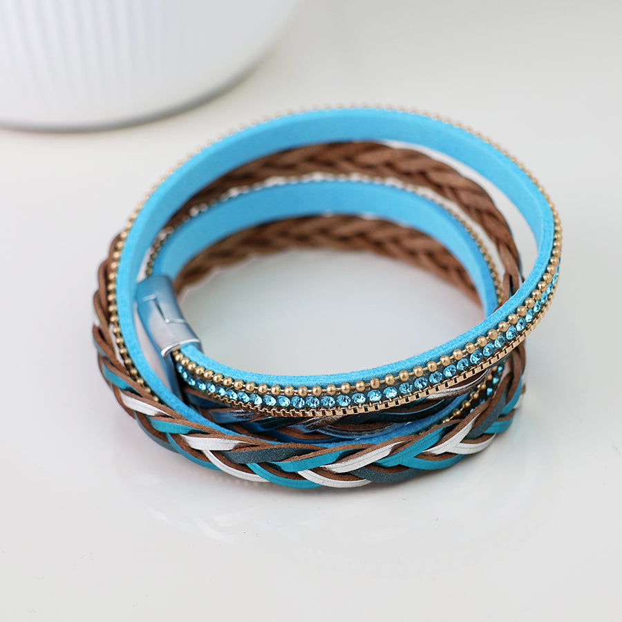 POM Electric blue crystals and plaits multistrand bracelet