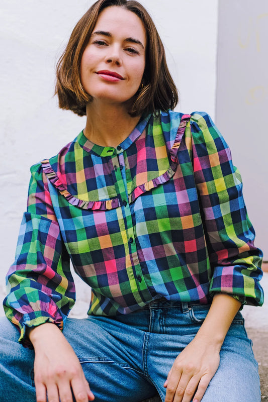 Sugarhill Paloma Frill Shirt - Multi, Midnight Gingham