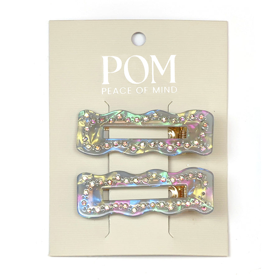 POM Blue Irridescent Diamante Studded Hair Slides 2 pack