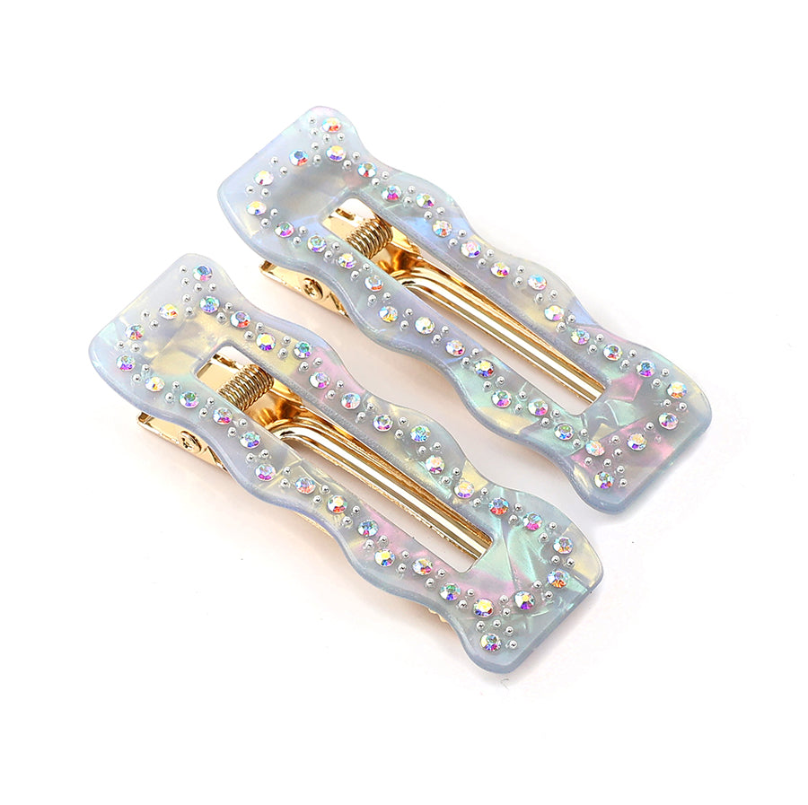 POM Blue Irridescent Diamante Studded Hair Slides 2 pack