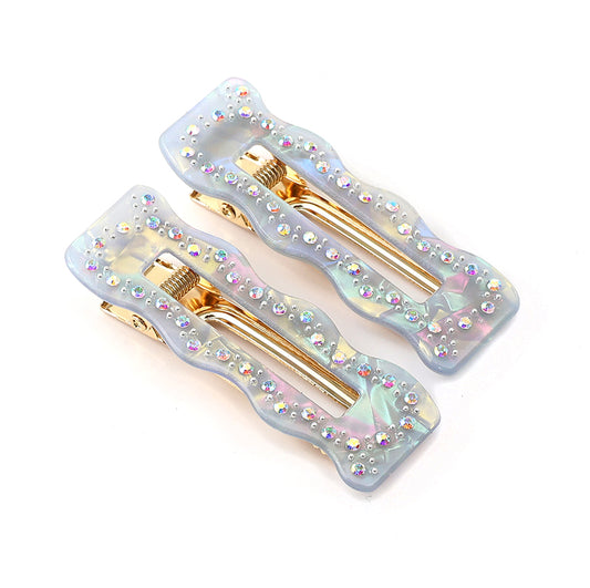 POM Blue Irridescent Diamante Studded Hair Slides 2 pack