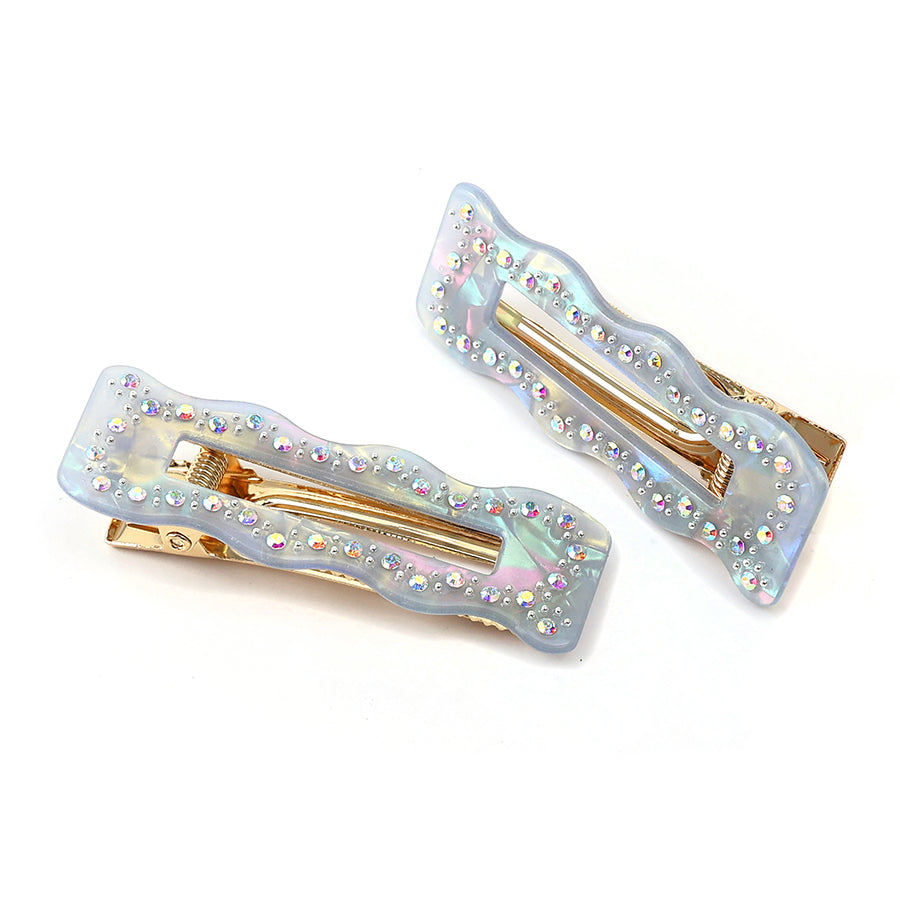 POM Blue Irridescent Diamante Studded Hair Slides 2 pack