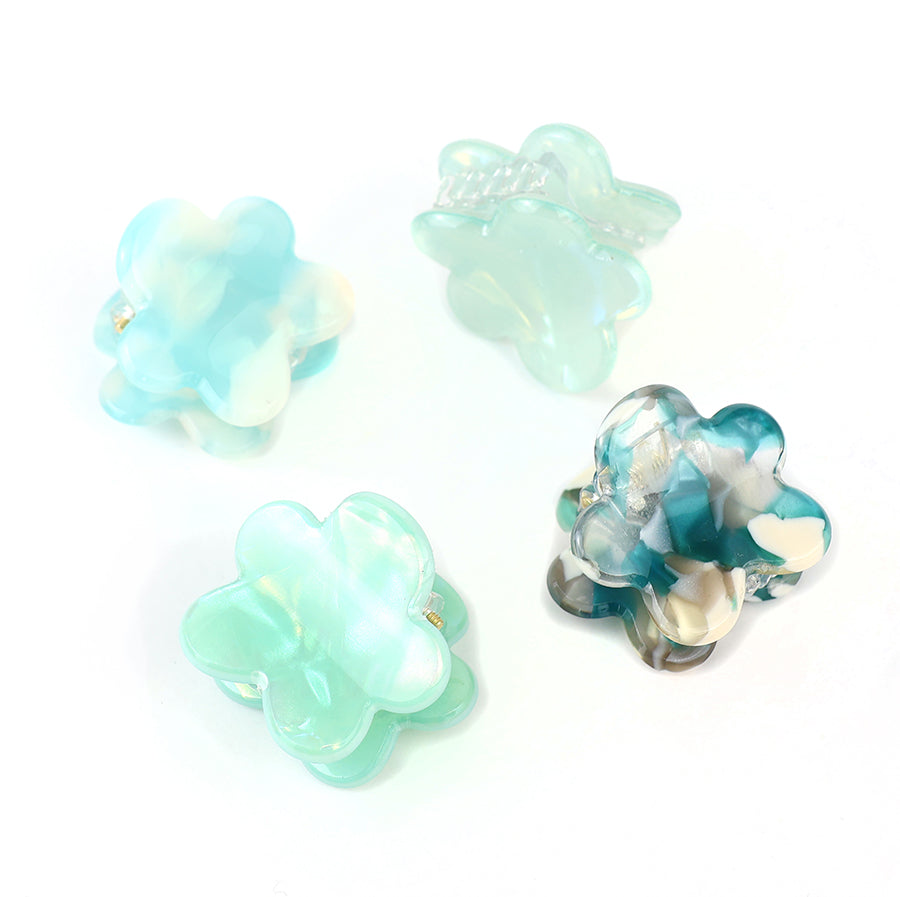 POM Aqua/turquoise mix flower mini clip 4pk