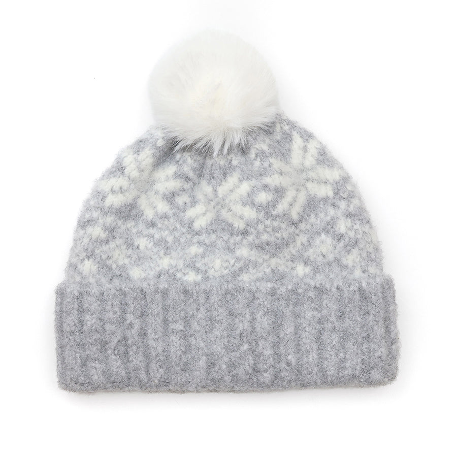 POM Erica Grey Cosy Knit Scandi Style Recycled Beanie