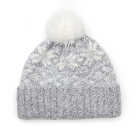 POM Erica Grey Cosy Knit Scandi Style Recycled Beanie