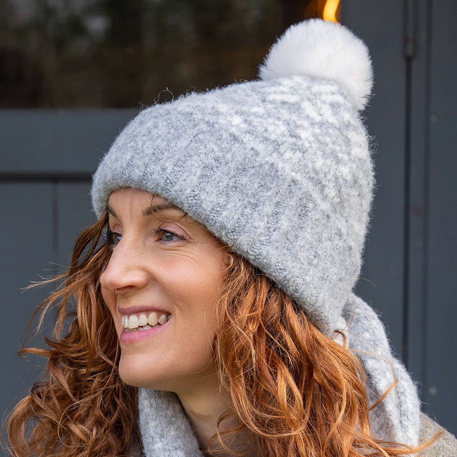 POM Erica Grey Cosy Knit Scandi Style Recycled Beanie
