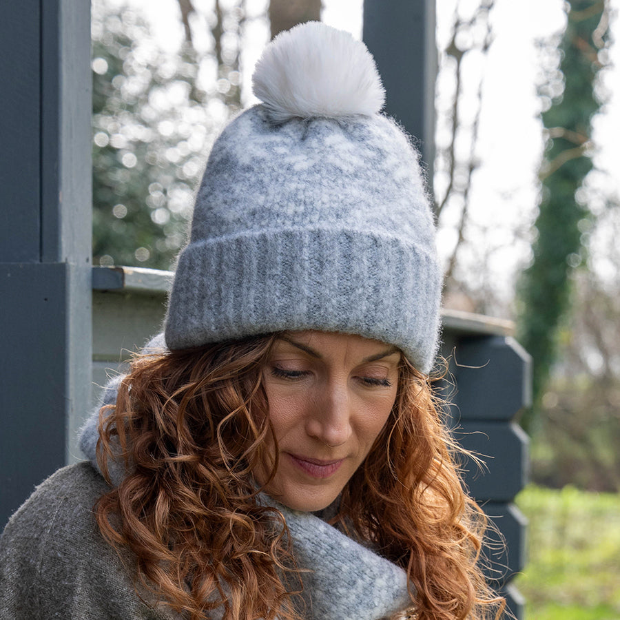 POM Erica Grey Cosy Knit Scandi Style Recycled Beanie