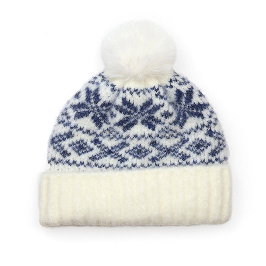 POM Erica Navy Cosy Knit Scandi Style Recycled Beanie