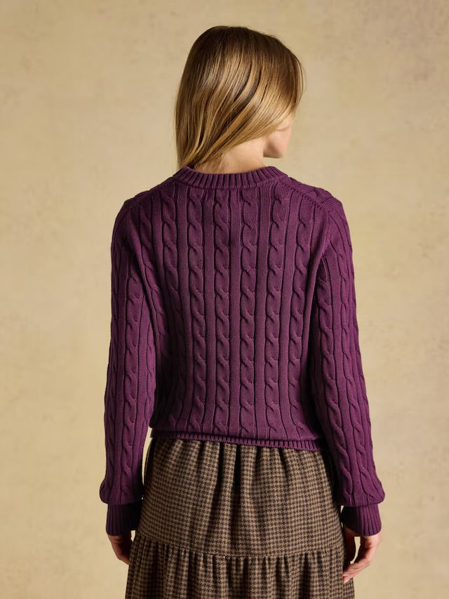 Joules Purple Berry Classic Crew Neck Cotton Cable Knit Jumper