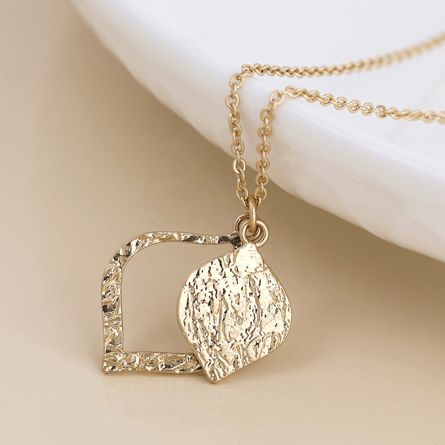 POM Halo golden foil textured layered leaf necklace