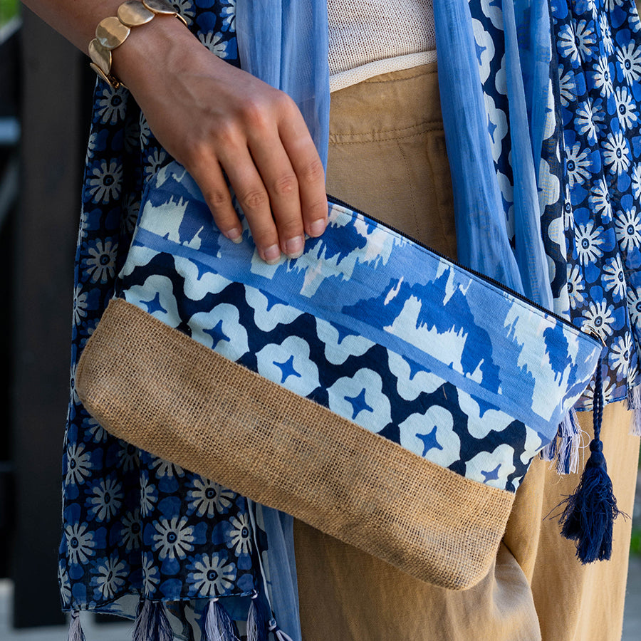 POM Blue mix floral tile print travel pouch