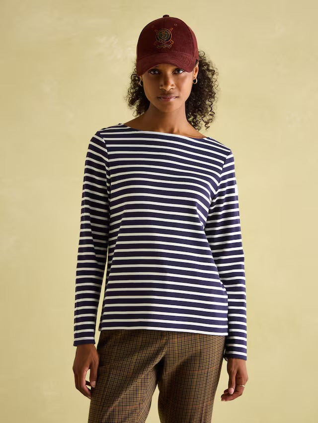 Harbour Navy & White Striped Boat Neck Breton Top