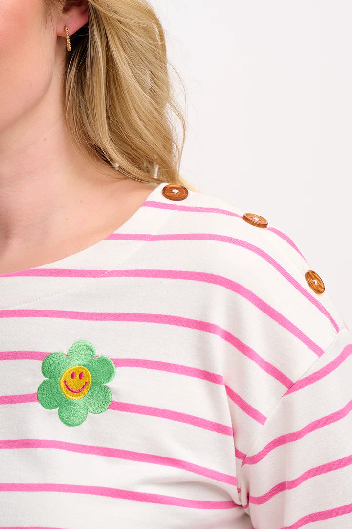 Sugarhill Celine Breton Top - Off-White/Pink, Smiley Flower