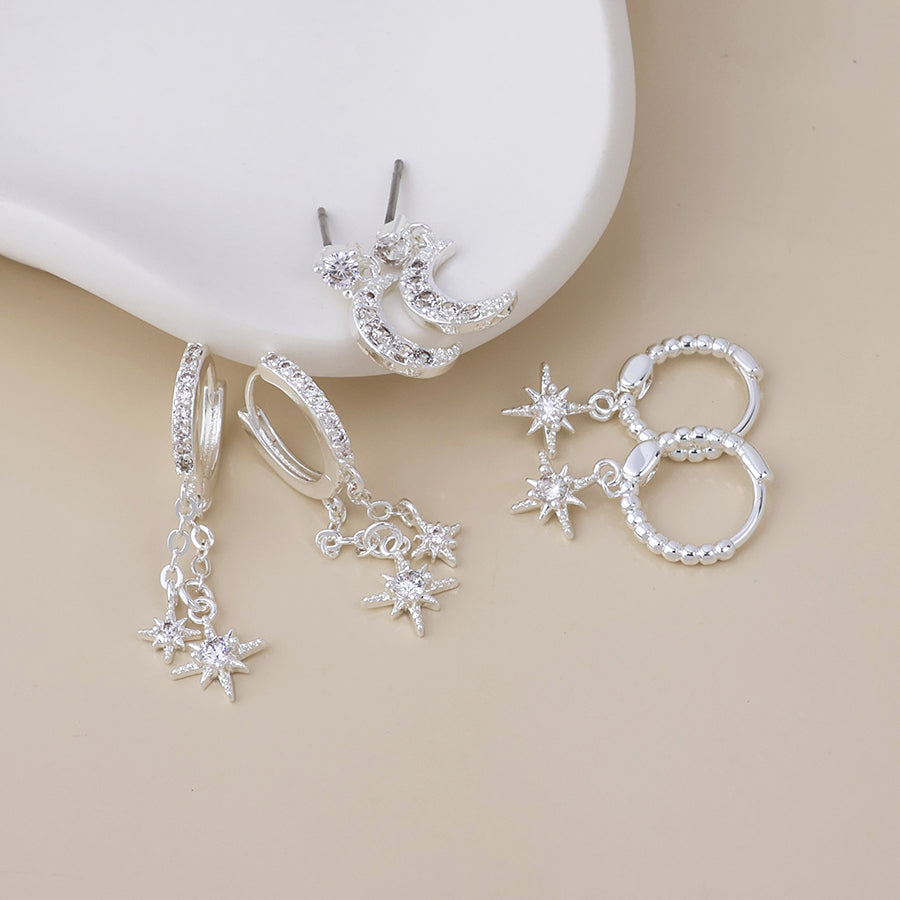 POM Doris silver plated crystal celestial charm earring set