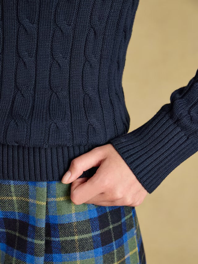 Joules Navy Classic V-Neck Cotton Cable Knit Jumper