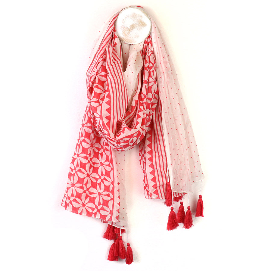 POM Coral graphic repeat print cotton scarf