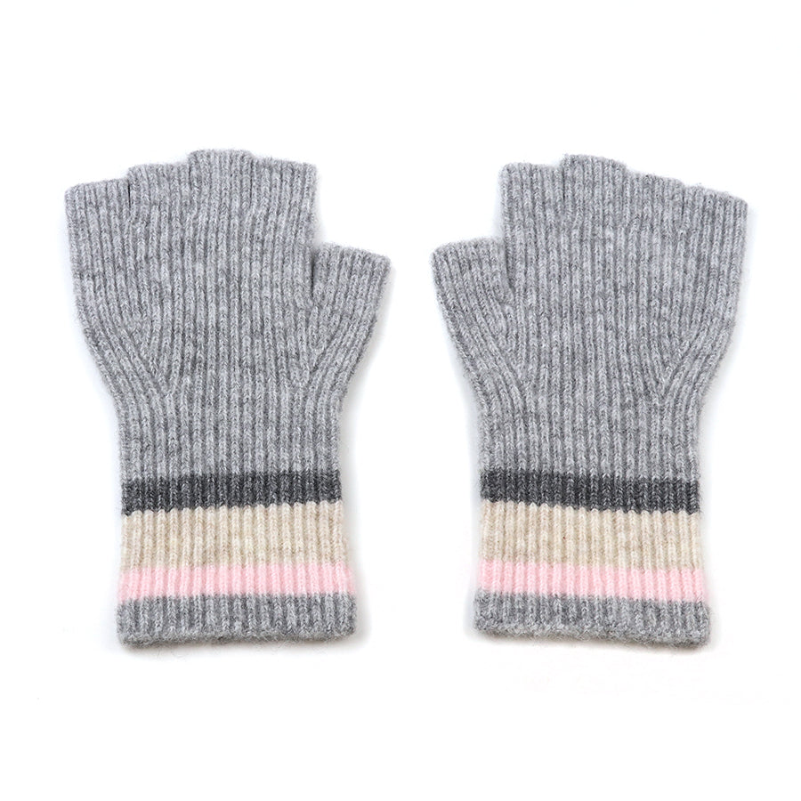 POM Grey recycled blend striped wrist fingerless gloves
