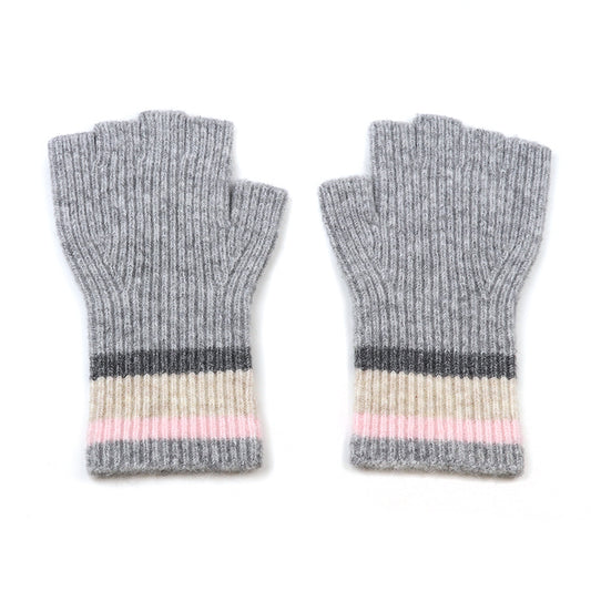 POM Grey recycled blend striped wrist fingerless gloves