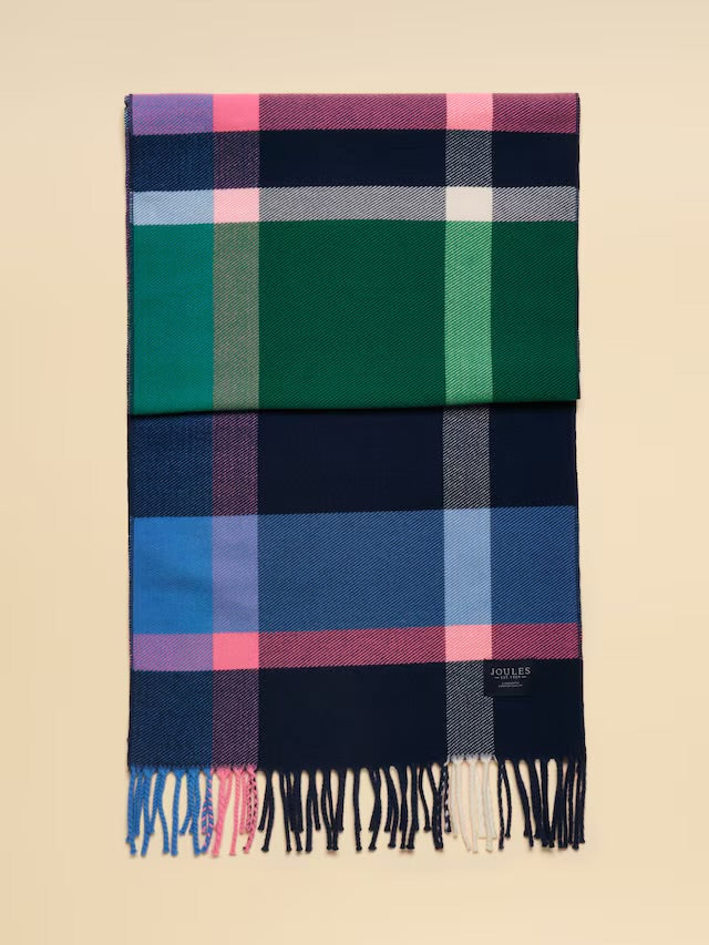 Joules Langtree Navy & Pink Check Scarf