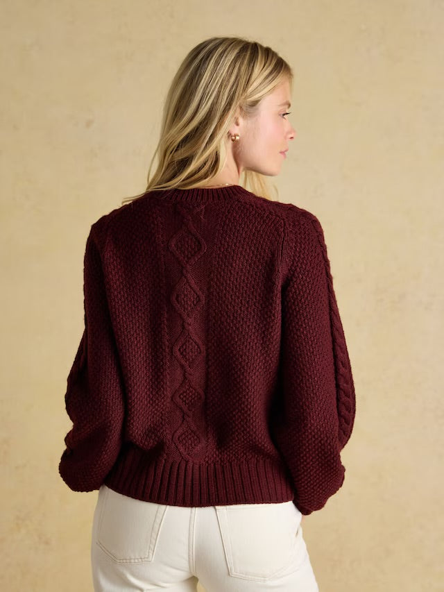 Joules Rafferty Wine Red Cable Knit Cardigan
