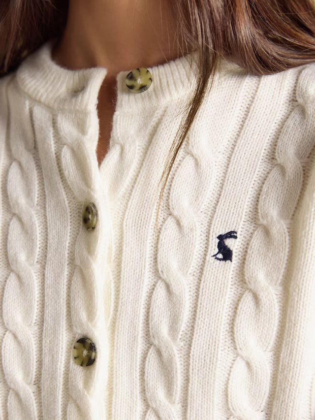 Joules Cream Cable Knit Button Up Cardigan