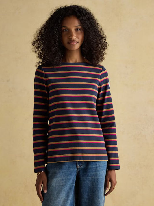 Joules Harbour Tan/Navy Boat Neck Breton Top