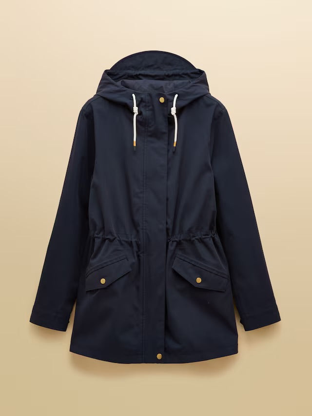 Joules Portwell Navy Blue Waterproof Raincoat With Hood and Adjustable Waist