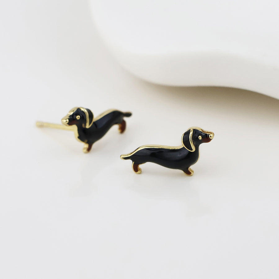 POM Gretchen golden enamel dachshund earrings
