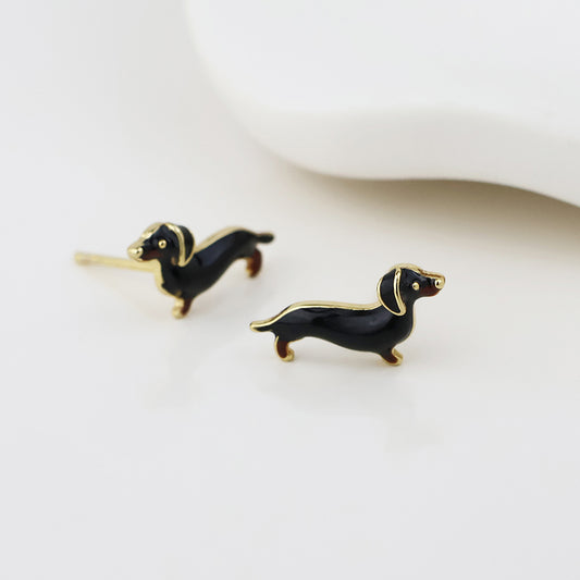 POM Gretchen golden enamel dachshund earrings