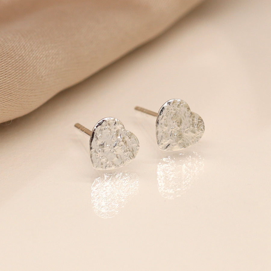 POM Sterling Silver Heart Studs Textured Earrings