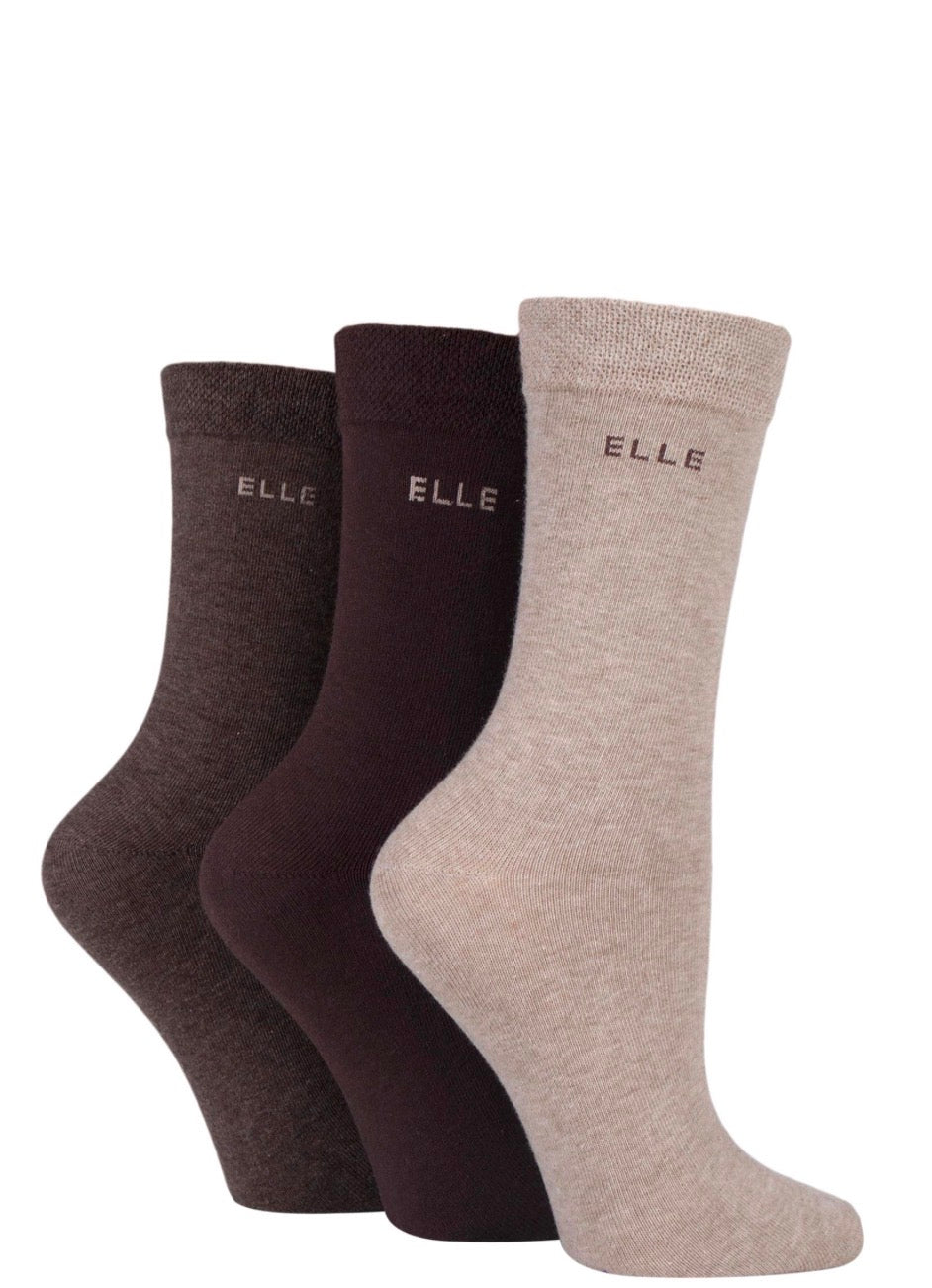 Elle Women’s Cotton Socks With Smooth Toes 3 Pair Cocoa