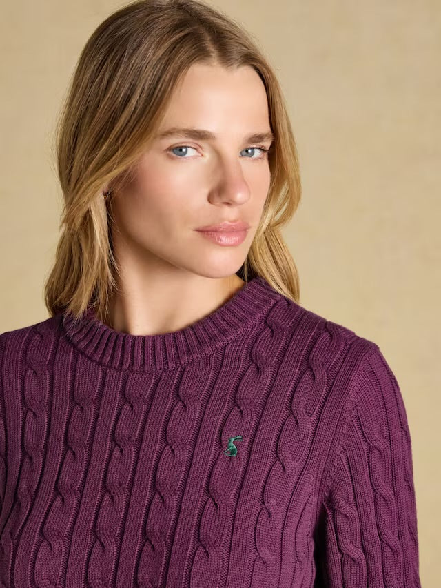 Joules Purple Berry Classic Crew Neck Cotton Cable Knit Jumper