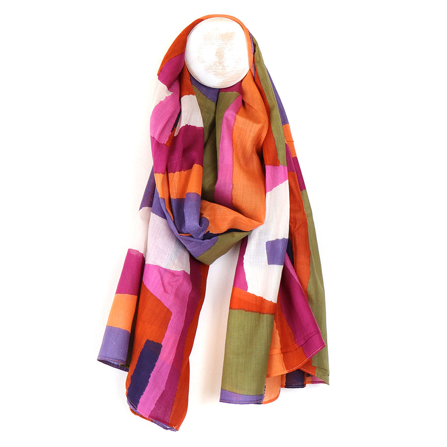 POM Orange Mix Abstract Cotton Scarf