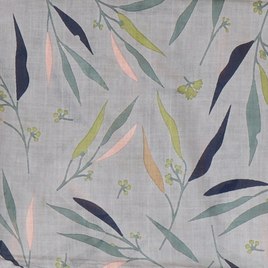 POM Grey Mix Fine Leaf Cotton Print Scarf