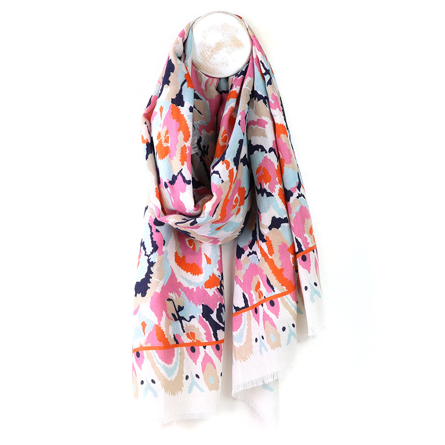 POM Recycled White and Coral Mix Abstract Print Scarf