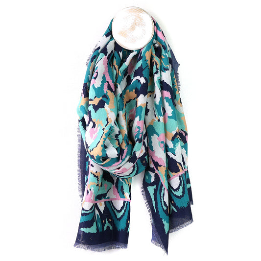 POM Recycled Teal Mix Abstract Print Scarf