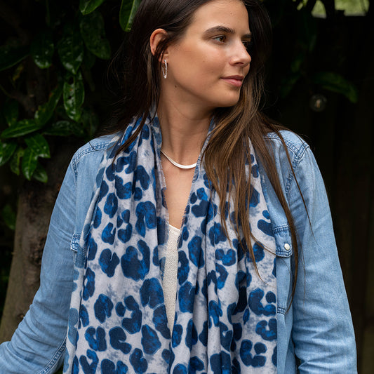 POM Recycled Navy Mix Animal Print Scarf