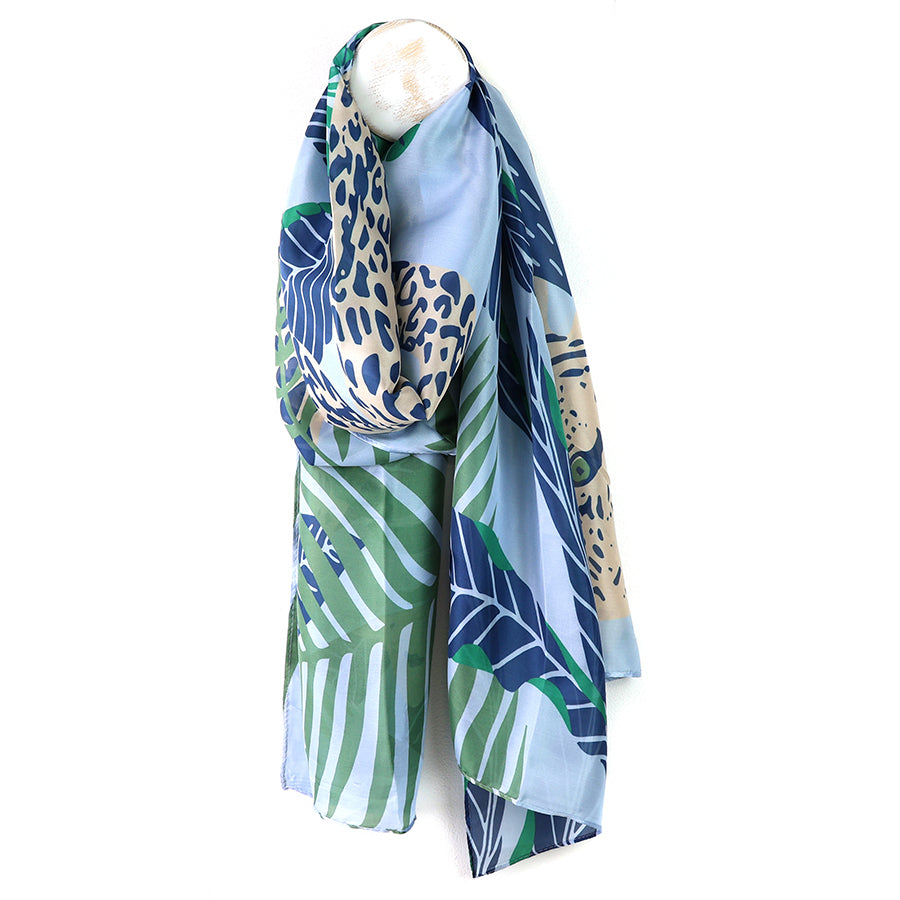 POM Recycled Blue Mix Leaf and Animal Print Scarf