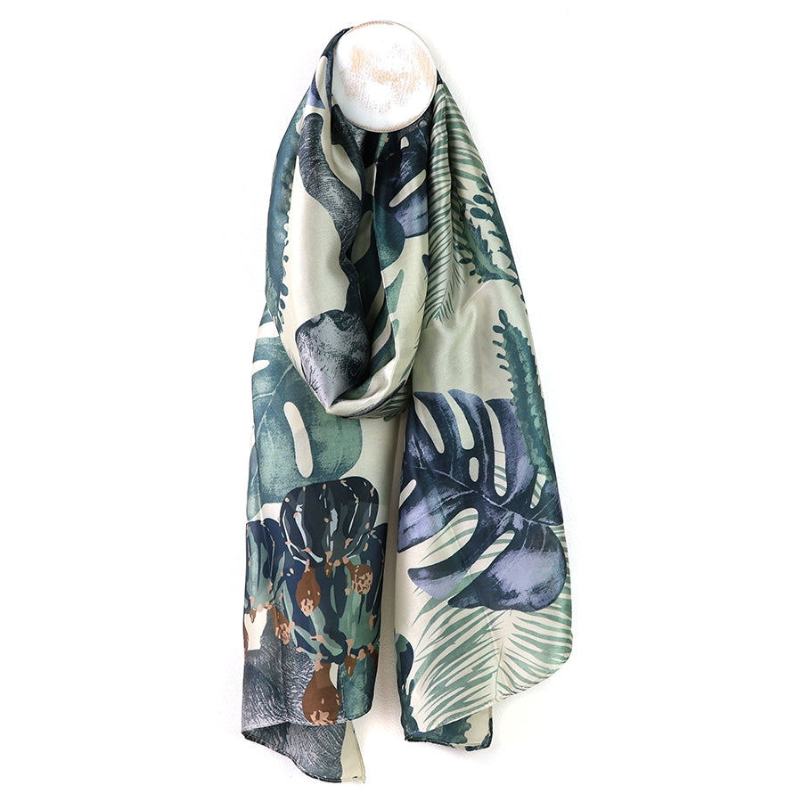 POM Recycled Green Mix Leaf and Monstera Print Scarf