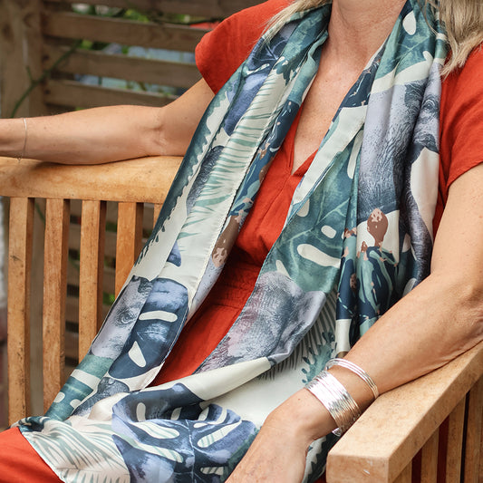 POM Recycled Green Mix Leaf and Monstera Print Scarf