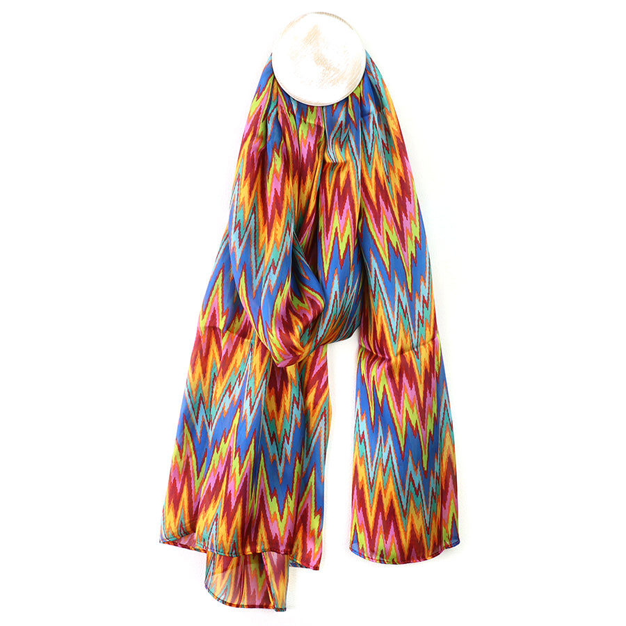 POM Recycled Red and Blue. Mix Silky Jazzy Print Scarf