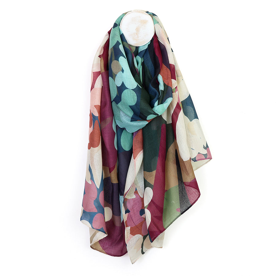 POM Florence Plum and Teal Mix Oversize Botanical Print Recycled Blend Scarf